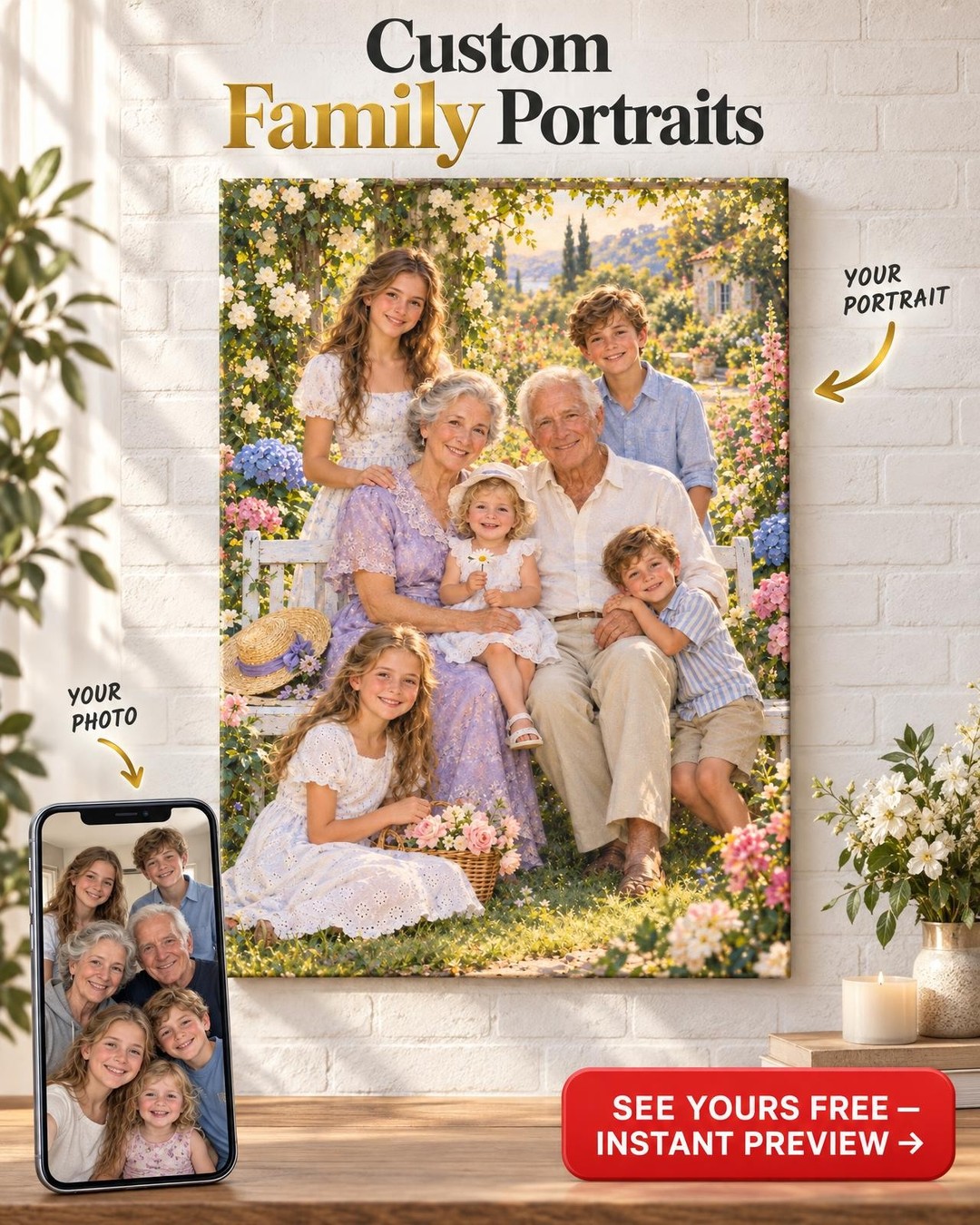 Garden Portrait Custom Portrait from Photo | Personalized Grandkids Gift