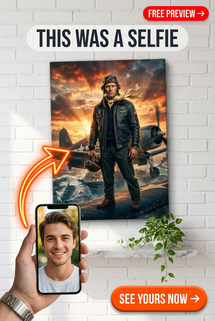 Custom Pilot Portrait — Heroic Skyward Man Canvas