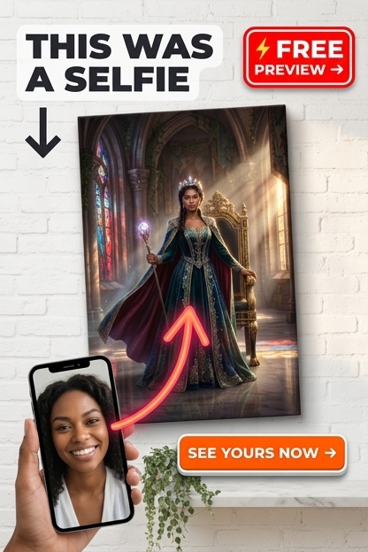 Custom Royal Woman Portrait — Regal Crown & Throne Canvas
