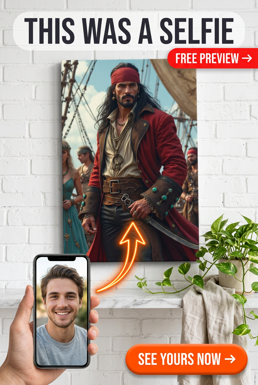 Pirate-Themed Custom Portrait from Photo | Personalized Gift for Him