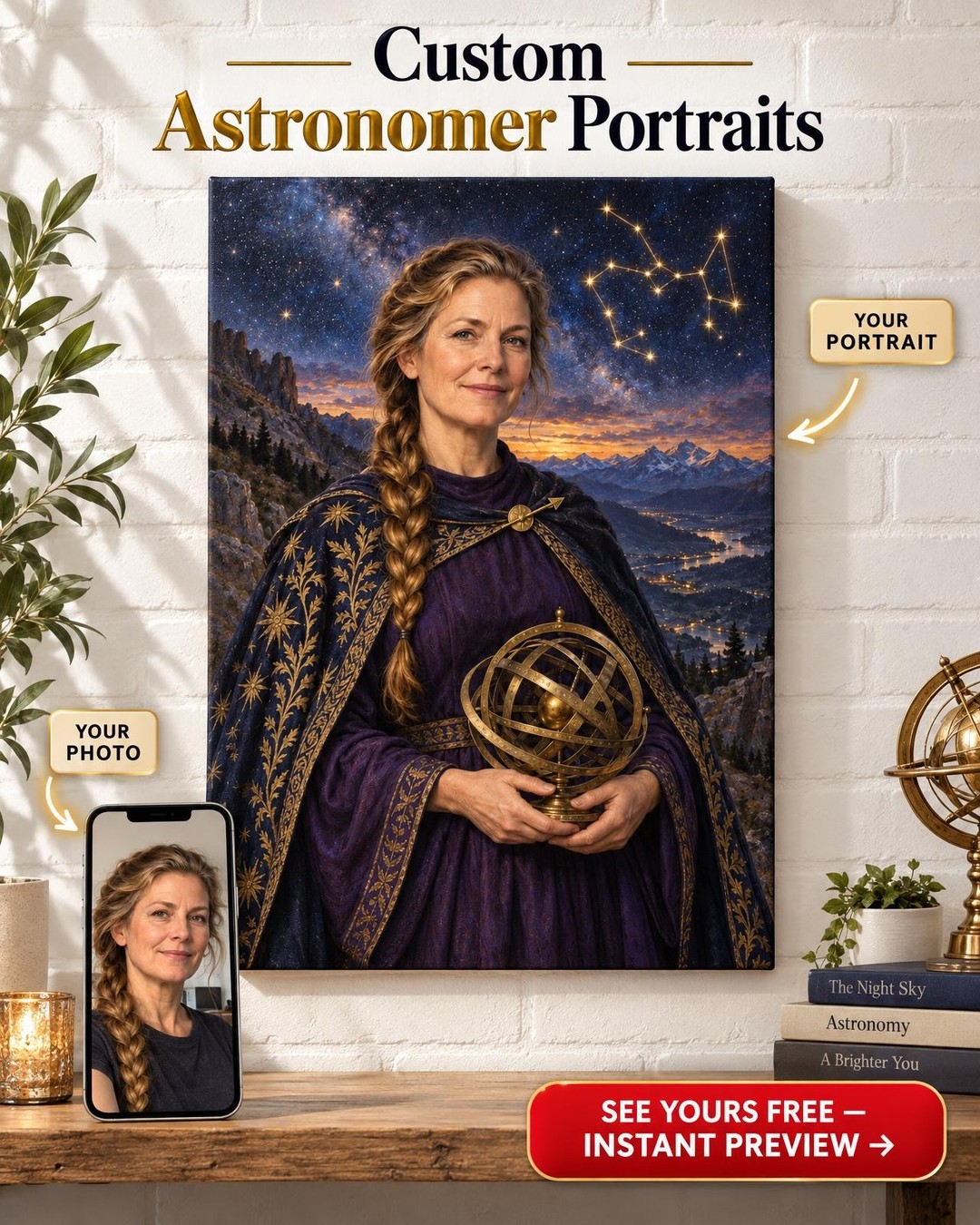 Sagittarius Zodiac Custom Portrait from Photo | Personalized Zodiac Portrait Gift