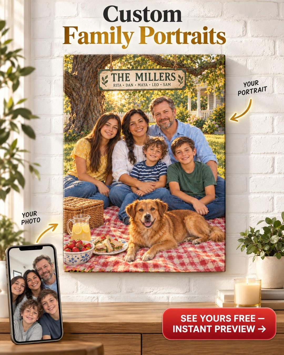 Under Our Oak Custom Portrait from Photo | Personalized Bonus Mom Gift