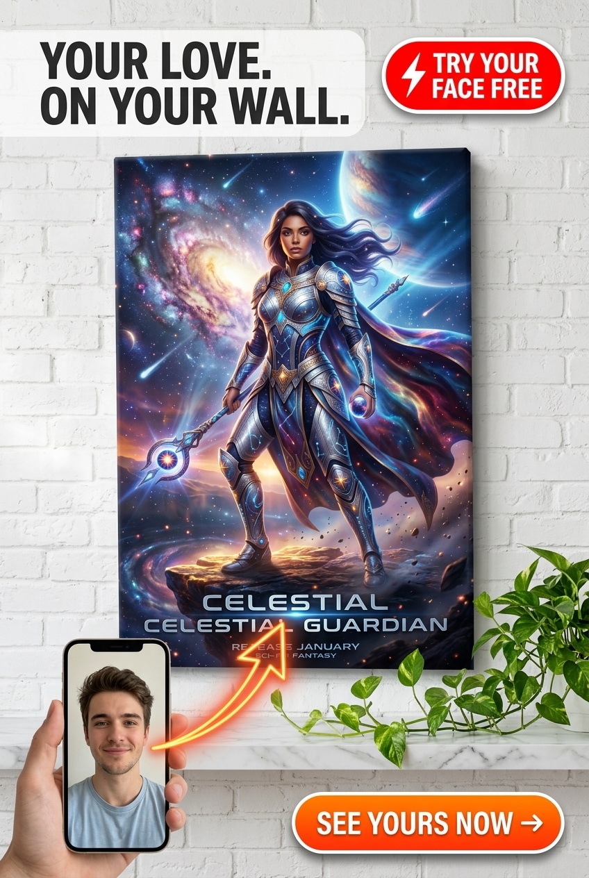 Custom Sci-Fi Man Portrait — Heroic Cosmic Warrior Canvas