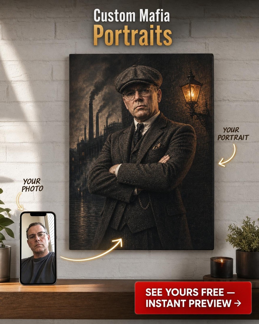 Custom 1920s "By Order" Gangster Quote Portrait — AI-regenerated portrait, fresh