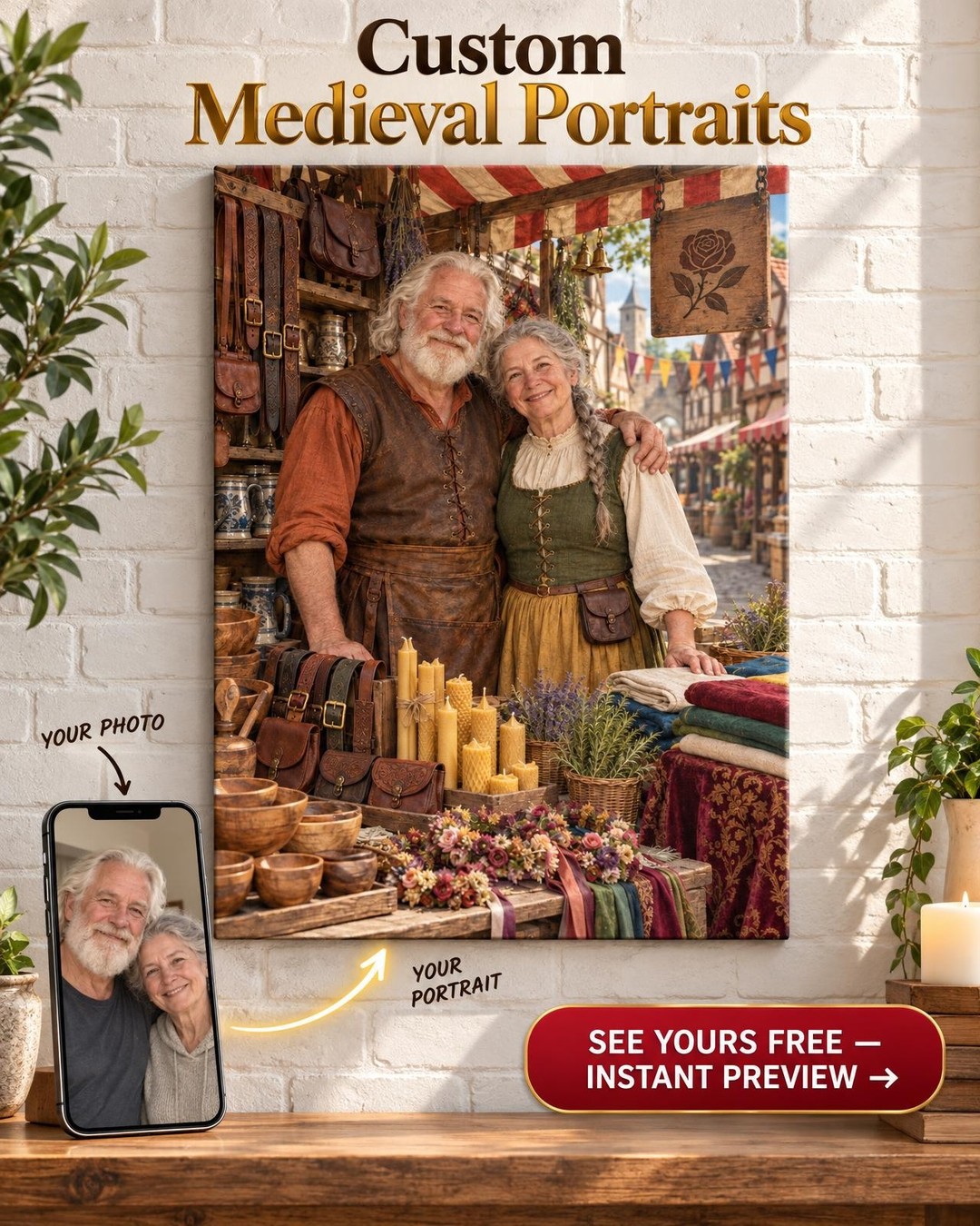 Merchant Stall Couple Custom Portrait from Photo | Personalized Renaissance Faire Gift