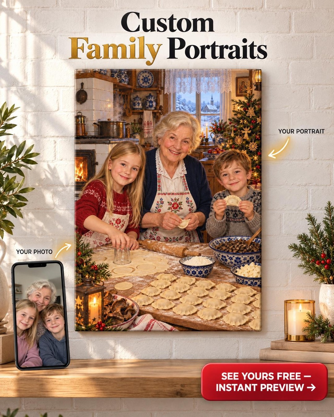 Pierogi with Babcia Custom Portrait from Photo | Personalized Grandma Kitchen Gift