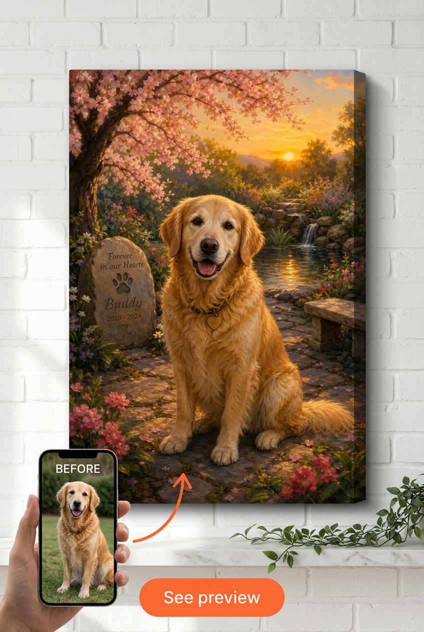 Custom Memorial Pet Dog Portrait — Watercolor Canvas from Photo