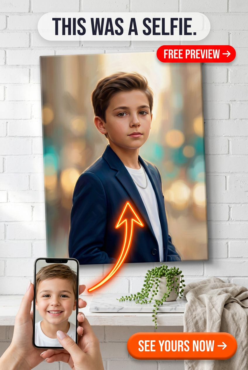 Custom Renaissance Boy Portrait Canvas — Serene Urban Elegance from Photo
