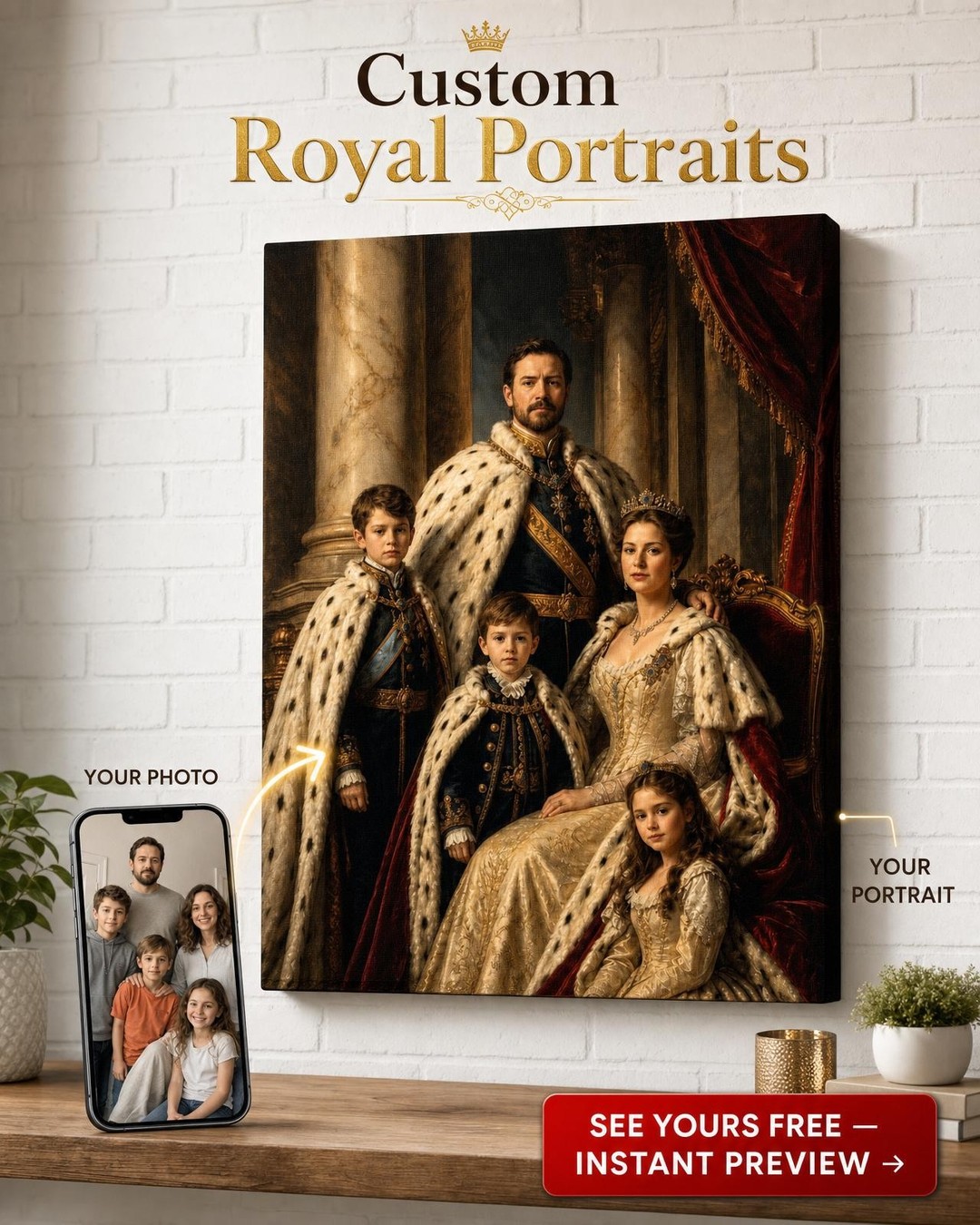 Custom Royal Family Portrait — Regal Canvas from Photo