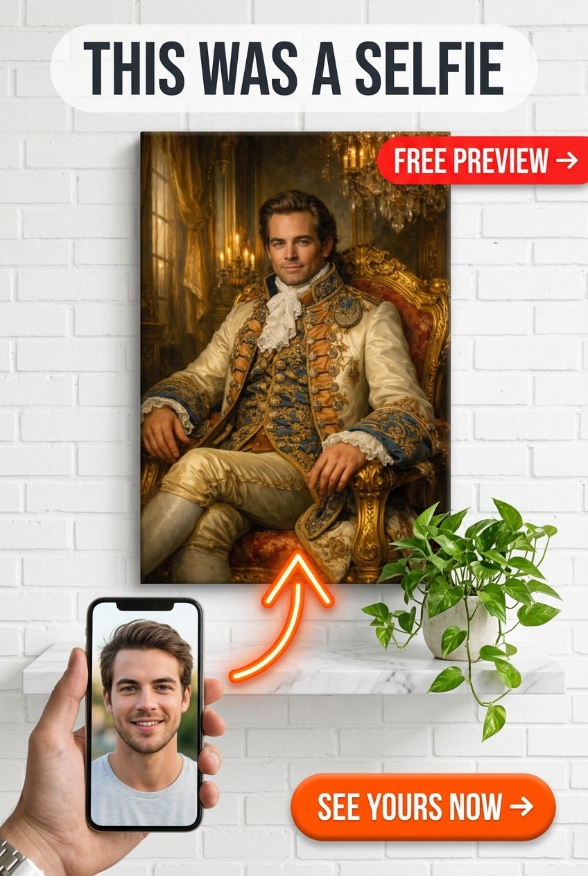 Custom Baroque Man Portrait — Regal Throne Canvas from Photo