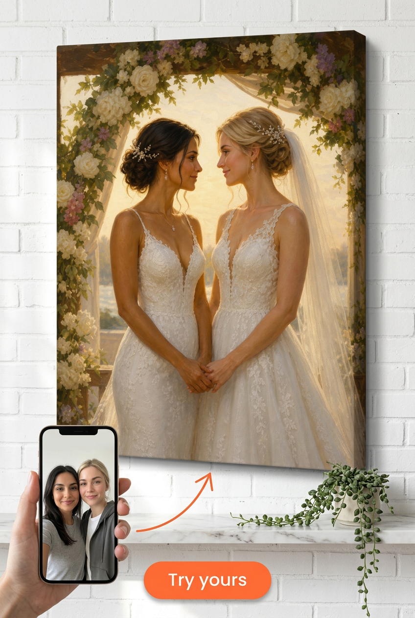 Two Brides Wedding Portrait Custom Portrait from Photo | Personalized General Gift