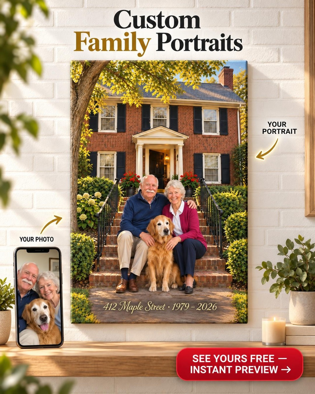 The Last Photo on the Front Steps Custom Portrait from Photo | Personalized Family Home Gift