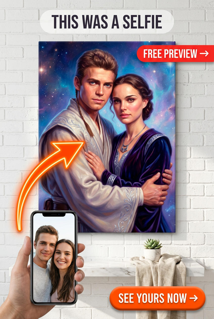 Custom Sci-Fi Couple Portrait — Whimsical Cosmic Canvas from Photo