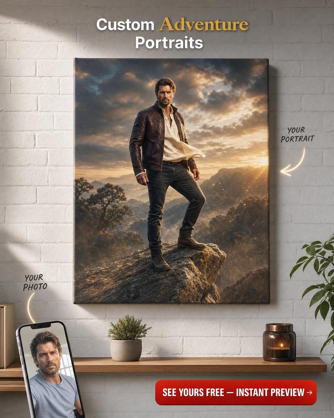 Custom Mountain Man Portrait — Heroic Canvas from Photo