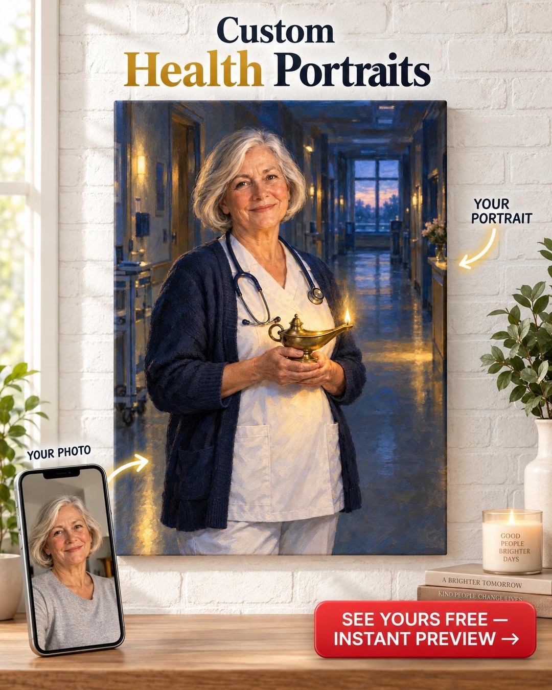 Nurse Retirement Lamp Custom Portrait from Photo