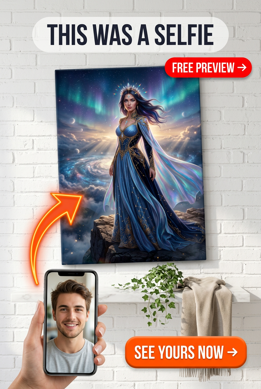 Custom Fantasy Woman Portrait — Heroic Aurora Canvas from Photo