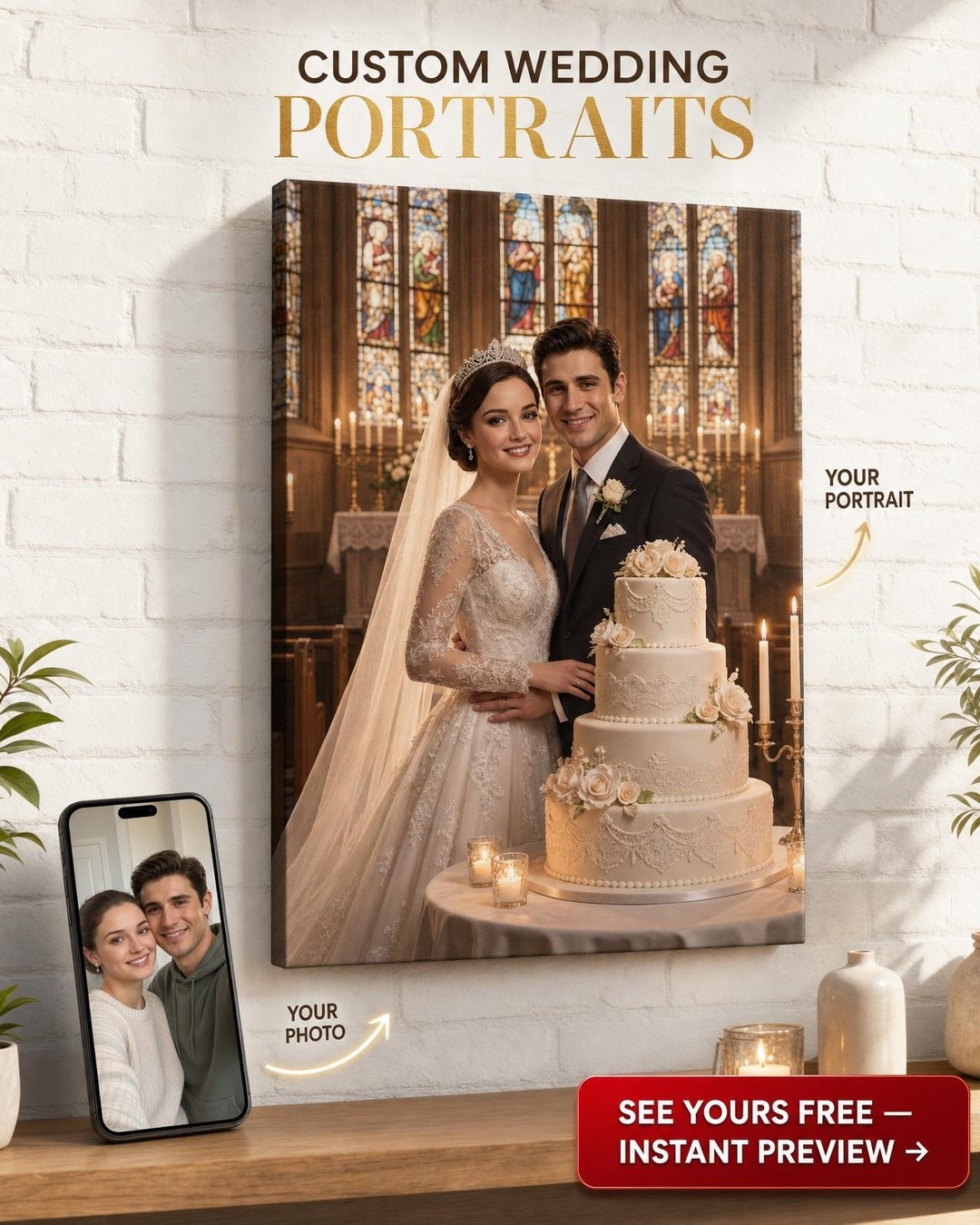 Wedding-Themed Custom Portrait from Photo | Personalized Canvas Gift