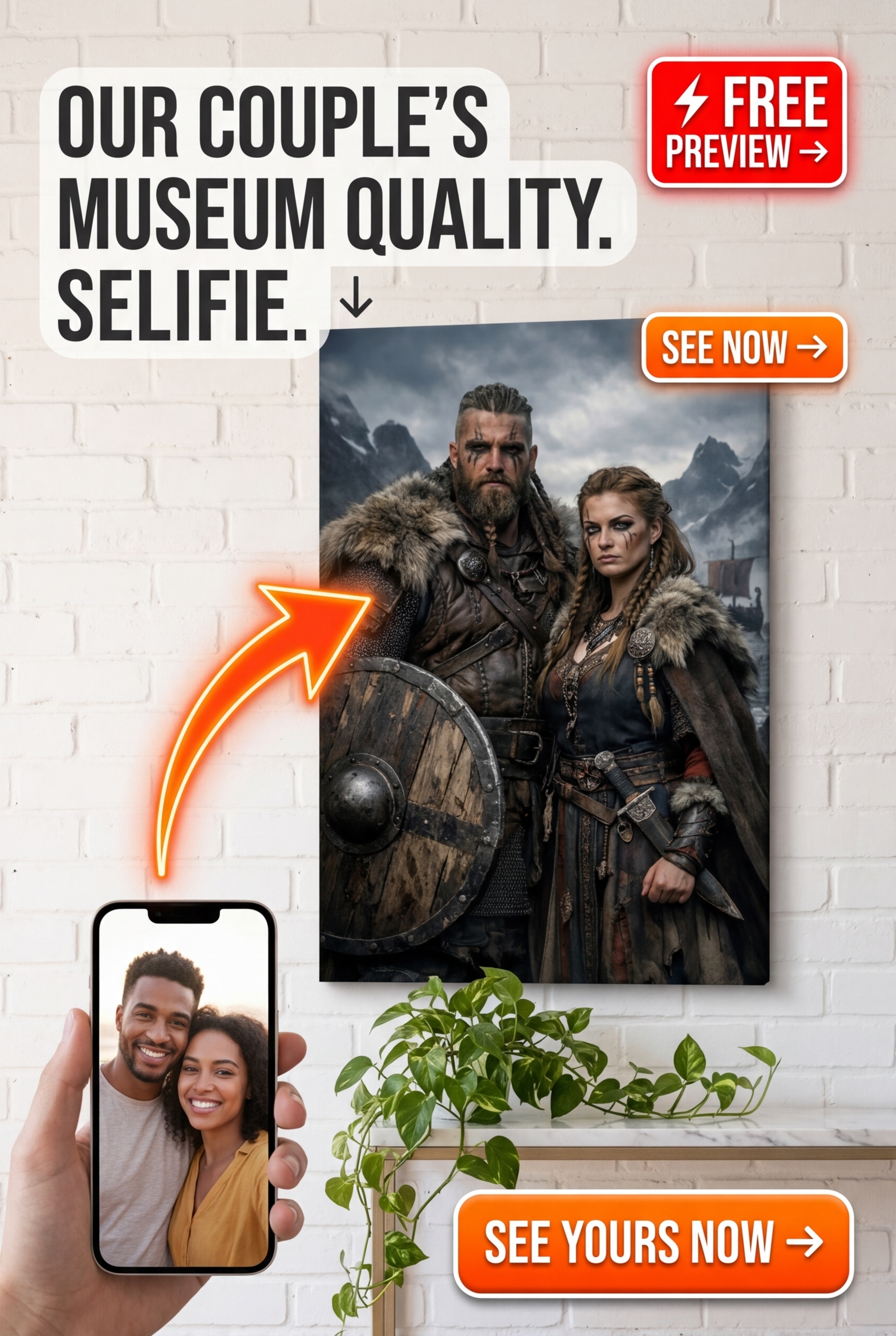 Custom Viking Couples Portrait — Legendary Warriors Canvas
