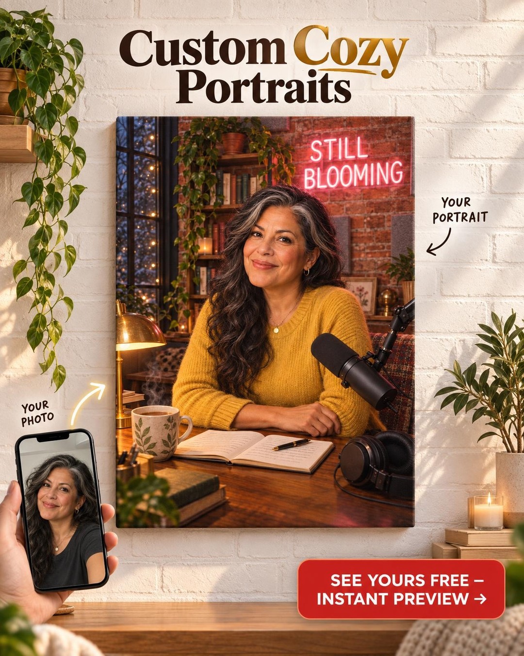 Podcast Host Custom Portrait from Photo | Personalized Her Stage Gift