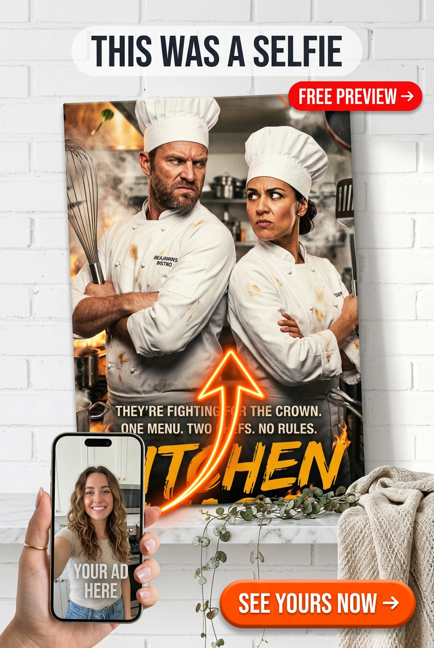 Custom Funny Couple Portrait — Chef's Kiss Kitchen Canvas