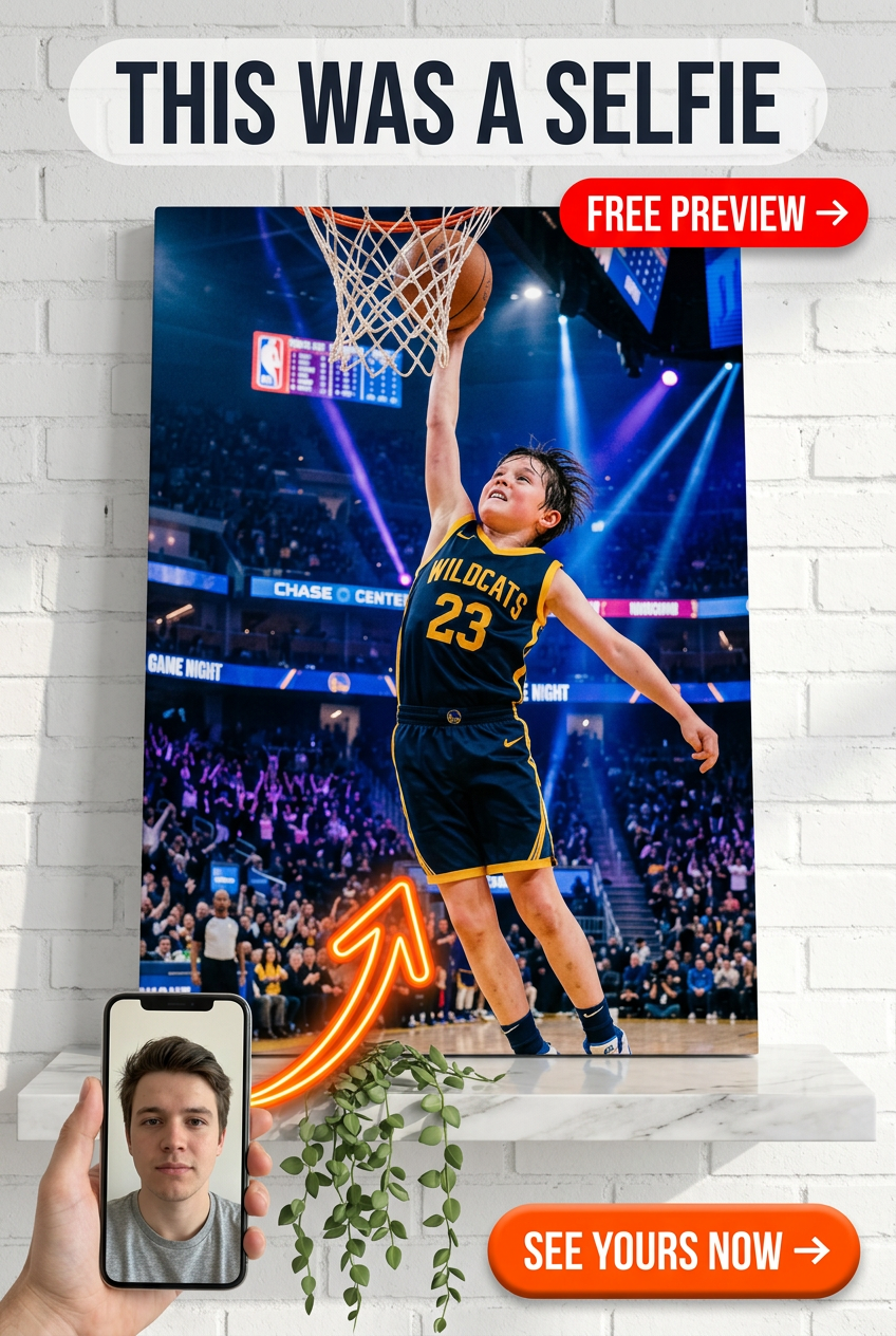Custom Basketball Boy Portrait — Heroic Slam Dunk Canvas from Photo