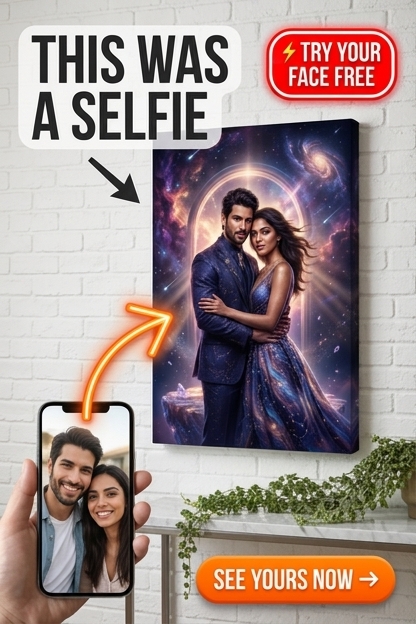Custom Sci-Fi Couple Portrait — Cosmic Romance Canvas from Photo