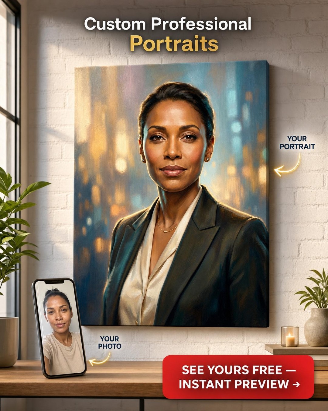 Custom Impressionist Woman Portrait — Regal Canvas from Photo