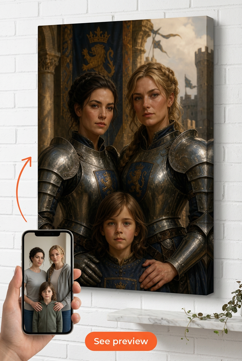 Custom Knight Family Portrait — Heroic Castle Canvas
