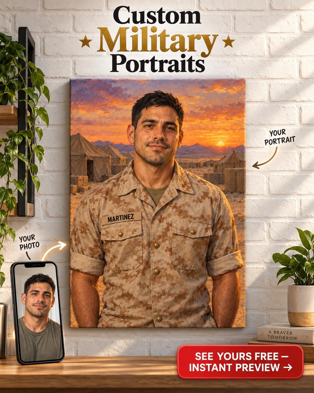 Desert Camo Veteran Portrait Gift