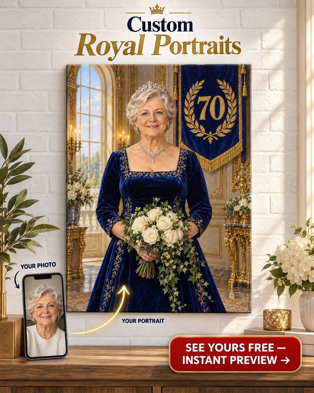 Birthday Queen Custom Portrait from Photo | Milestone Birthday Gift for Her