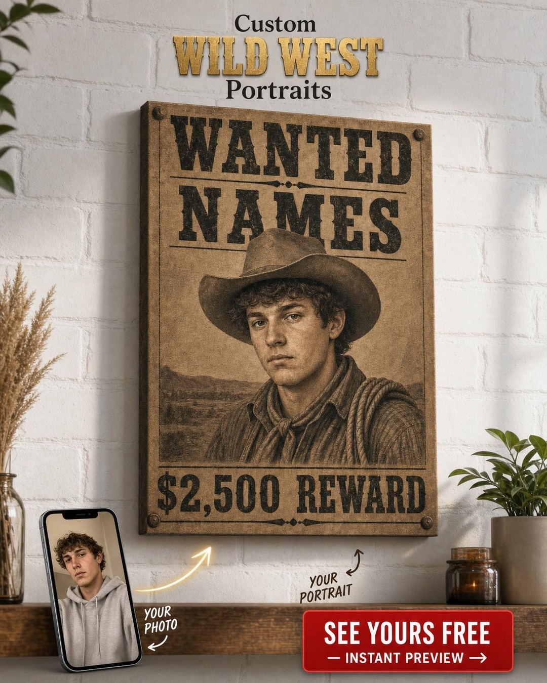 Custom Cattle Rustler Portrait Gift