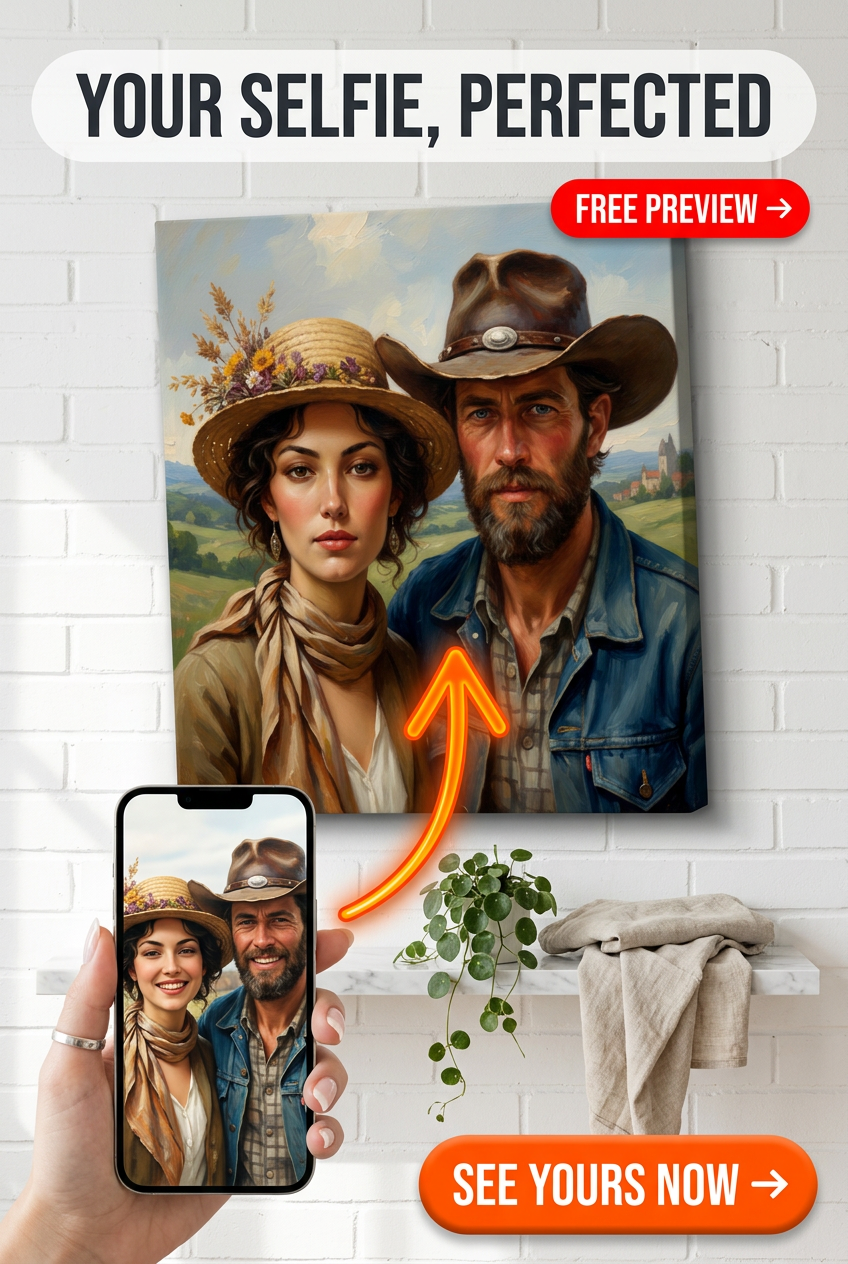 Custom Cowboy Couple Portrait — Romantic Canvas from Photo