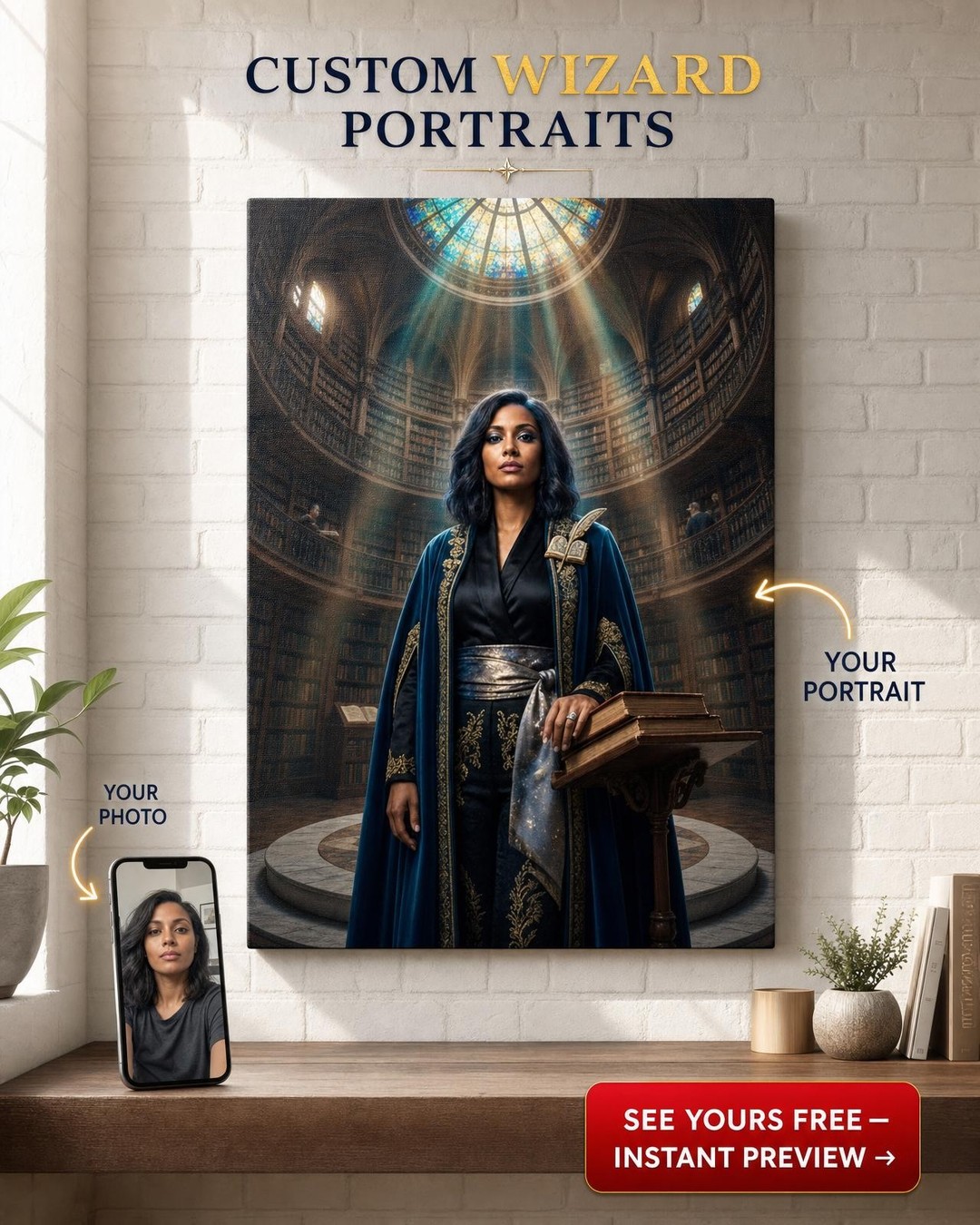 Custom Fantasy Man Portrait — Regal Scholar from Photo Canvas
