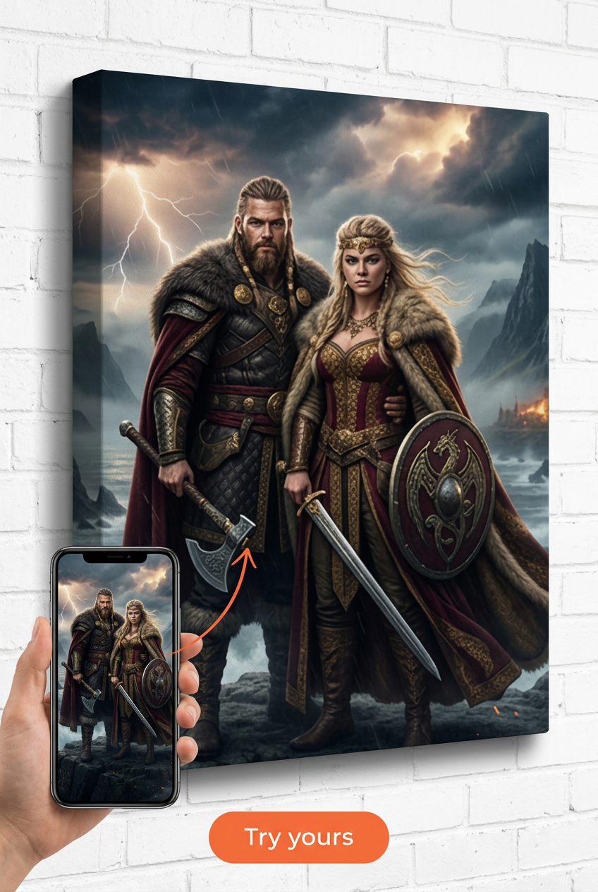 Custom Viking Couple Portrait — Heroic Canvas Art from Photo