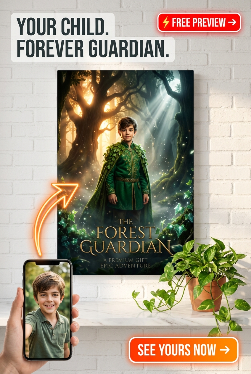 Custom Fantasy Boy Portrait — Heroic Forest Magic Canvas from Photo