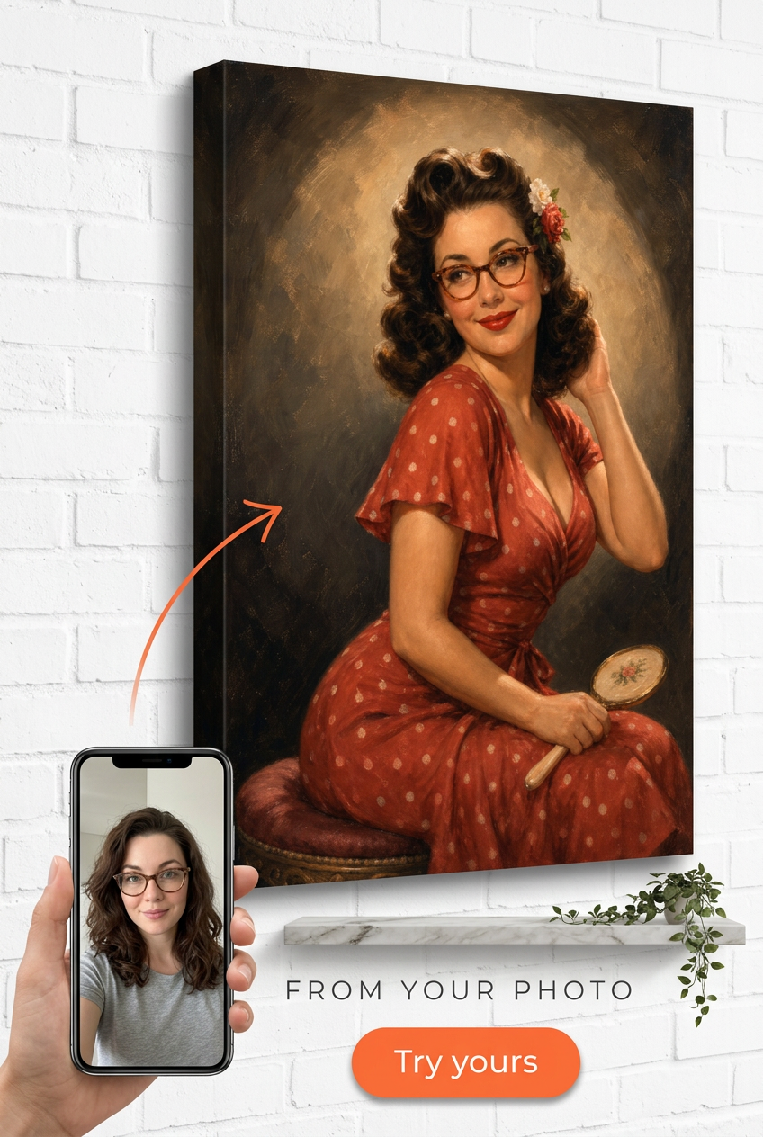 Custom 1940s Hollywood Pin-Up Vanity Portrait from Photo | Personalized Undefined Gift