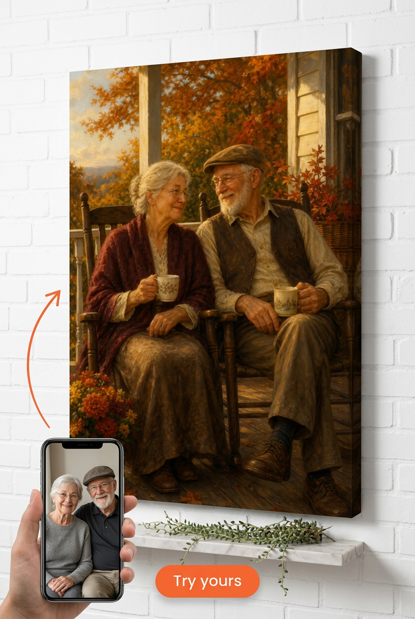 Custom Family Couple Portrait — Romantic Autumn Porch Canvas