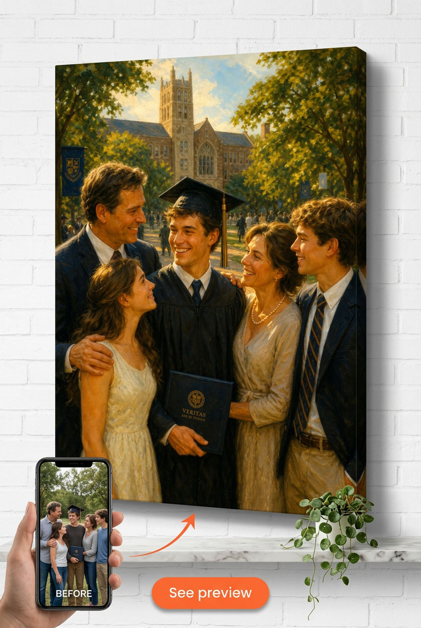 Graduate With Family Custom Portrait from Photo | Personalized undefined Gift