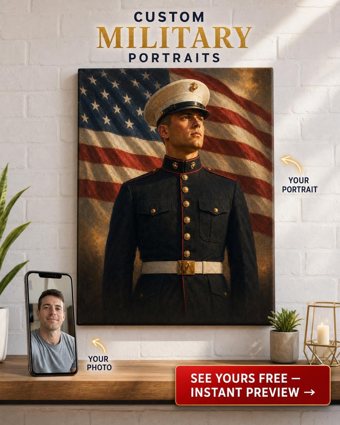 Military Tribute Portrait | Custom Canvas Gift