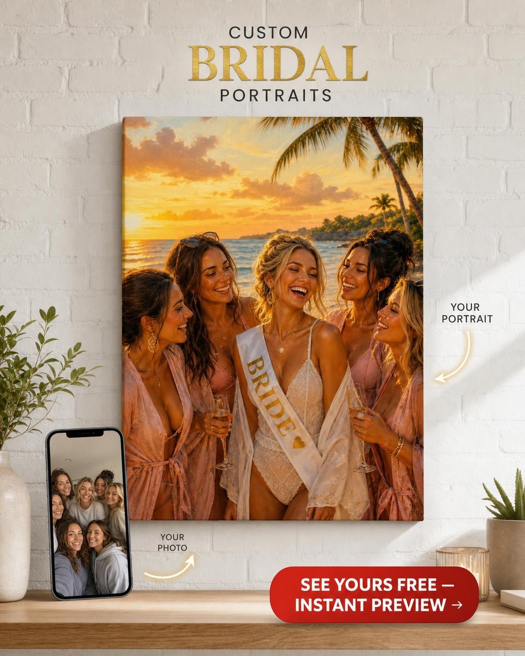 Bachelorette Party Gift — Bridal Celebration Bliss Canvas from Photo