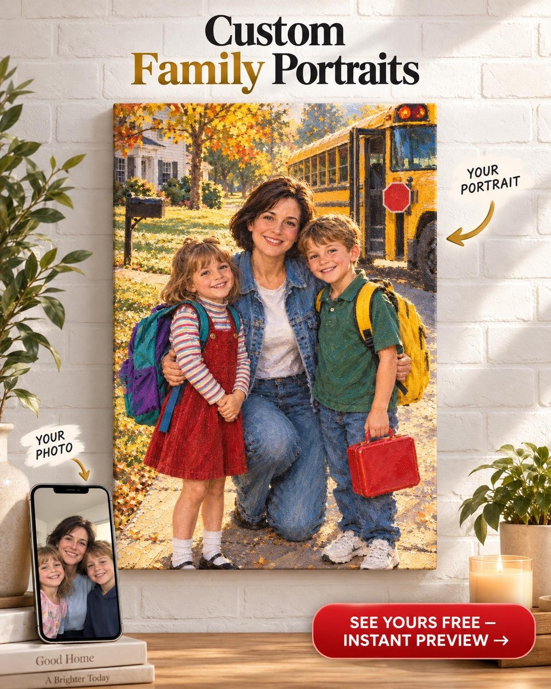 The First Day of School Custom Portrait from Old Photo | Personalized Gift for Mom or Dad