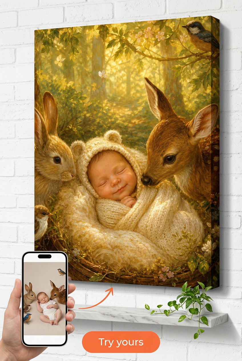 Custom Baby Mother-Child Portrait — Serene Forest Canvas from Photo