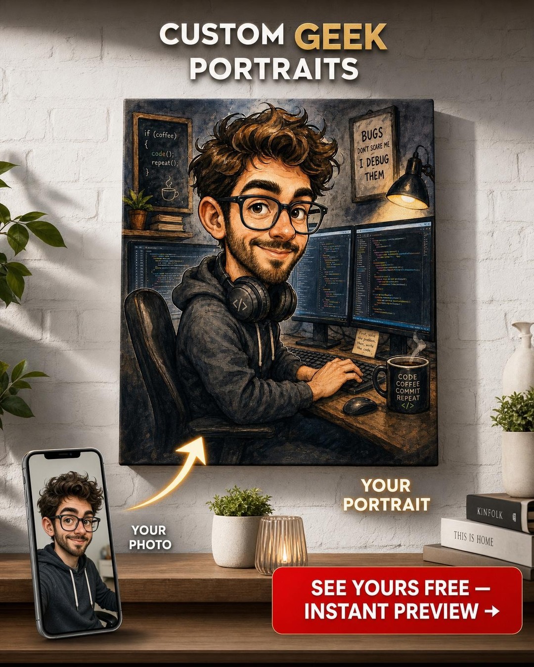 Coder Caricature Portrait for Programmers