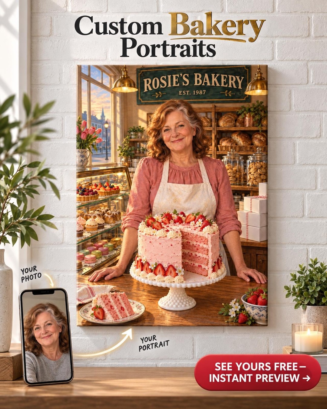 Her Own Bakery Custom Portrait from Photo | Personalized Bakery Portrait Gift