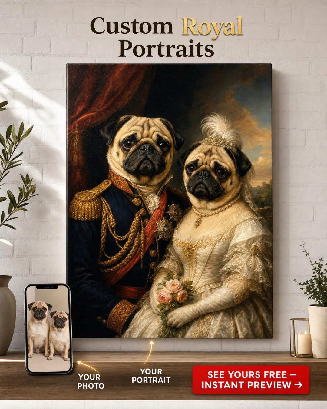 Custom Funny Couple Portrait — Royal Wedding Canvas from Photo