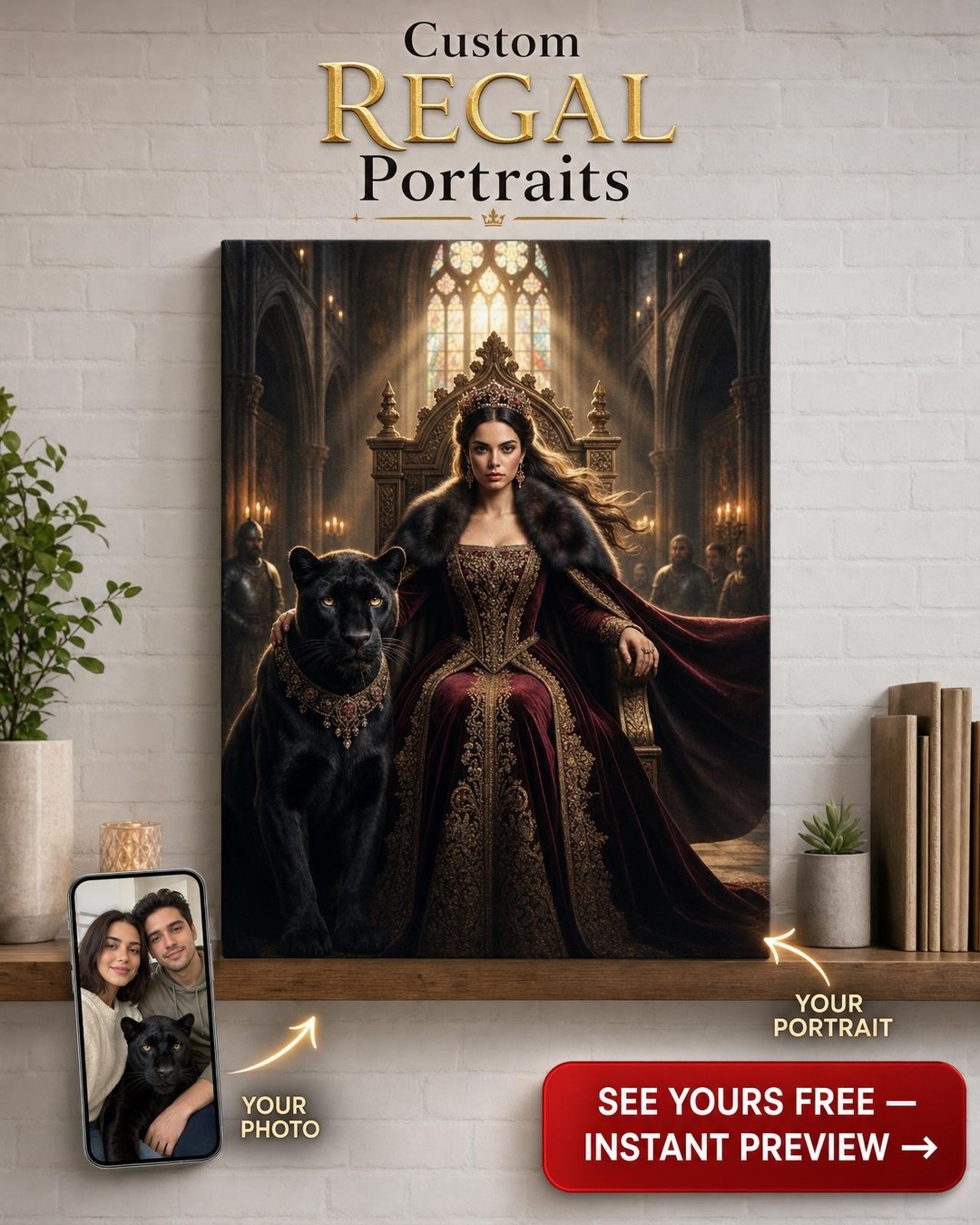 Custom Royal Woman Portrait — Regal Canvas from Photo