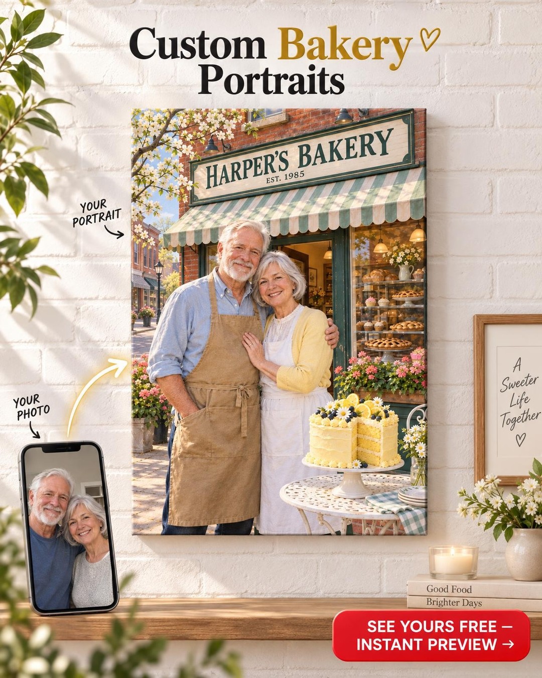 Our Little Bakery Couple Custom Portrait from Photo | Personalized Bakery Portrait Gift