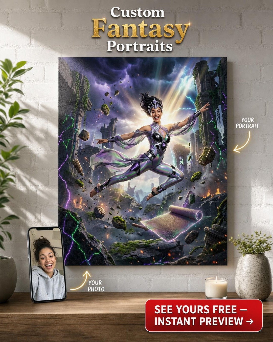 Custom Superhero Man Portrait — Whimsical Canvas for Her