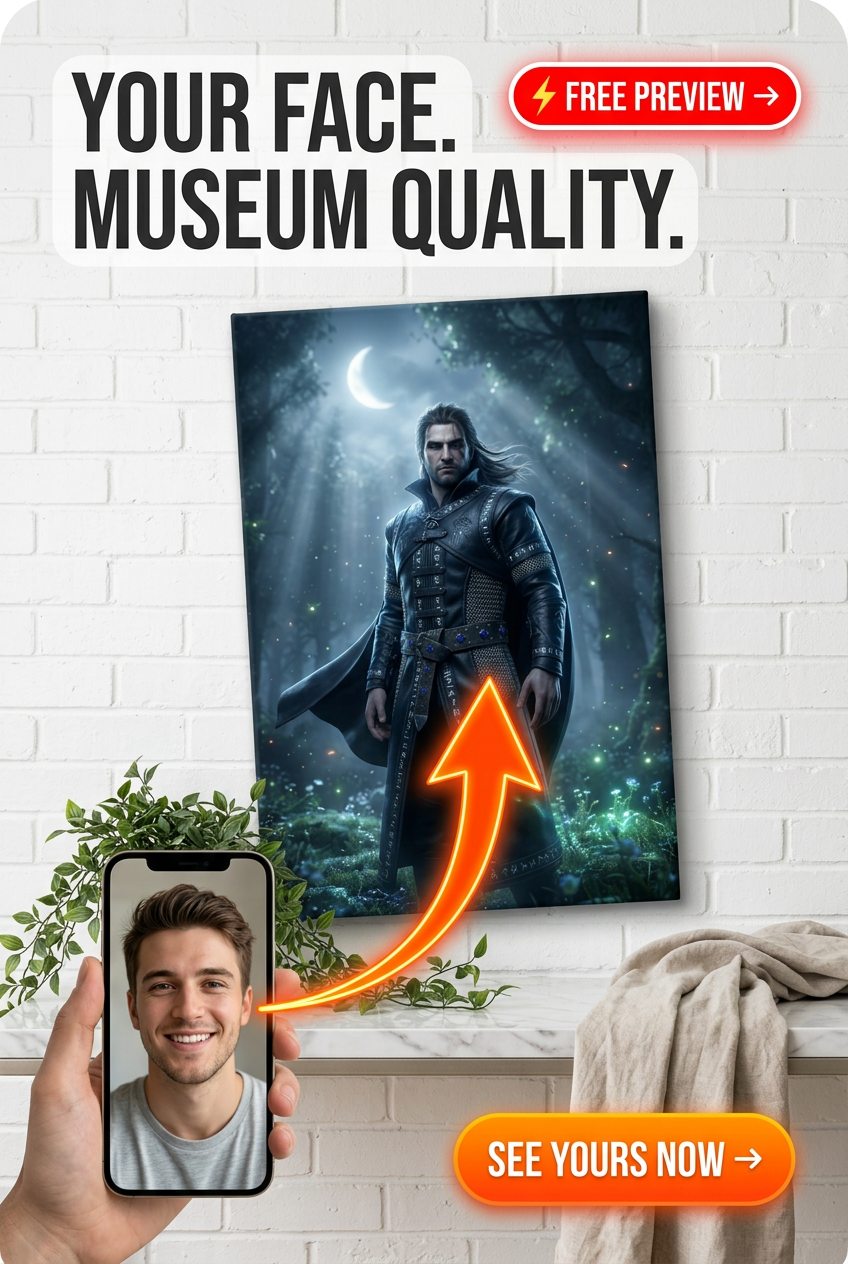 Custom Fantasy Man Portrait — Heroic Warrior from Photo Canvas