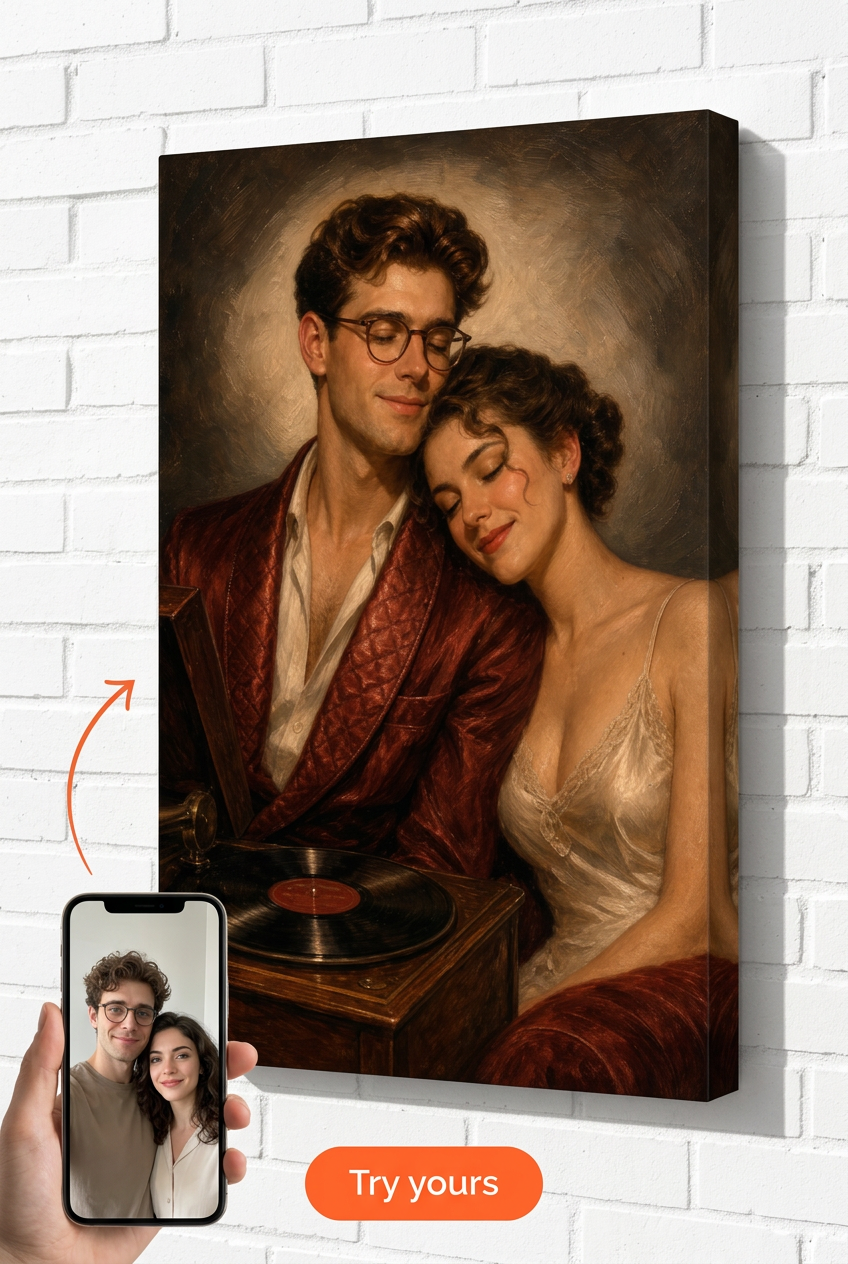 Custom 1940s Hollywood Vinyl Record Couple Portrait from Photo | Personalized Undefined Gift